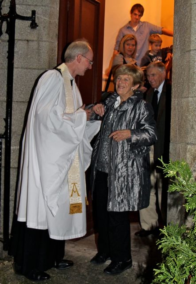 The Revd Niall Stratford greets well wishers following the service in St Matthias’ Church, Killiney–Ballybrack, at which he was ordained to the priesthood on All Saints’ Day, November 1.