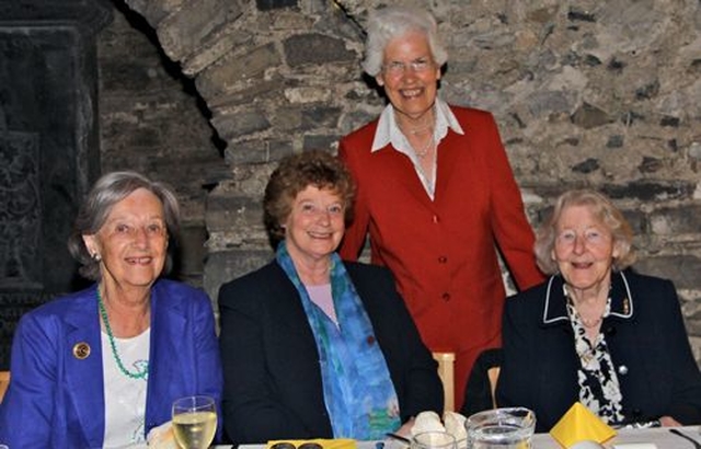 Winnifred Bligh, Violet Cathcart, Maggie Mack and Margaret Mitchell attending the Friends of Christ Church Cathedral traditional salmon and strawberry lunch in the Crypt yesterday, May 26. 