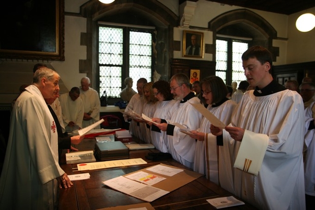 Pictured reading the declarations at their ordination to the Diaconate are (left to right) the Revd Jim Wallace, the Revd Nicola Halford, the Revd Sarah Marry, the Revd Martin O’Connor, the Revd Yvonne Ginnelly and the Revd John Godfrey. 