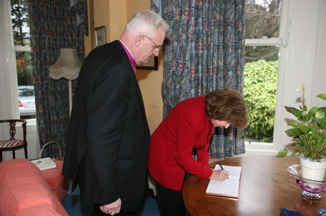 The new Ambassador of Greece, HE Constantina Zagorianou-Prifti signs the guest book during her courtesy visit to the See House to meet the Archbishop of Dublin, the Most Revd Dr John Neill.