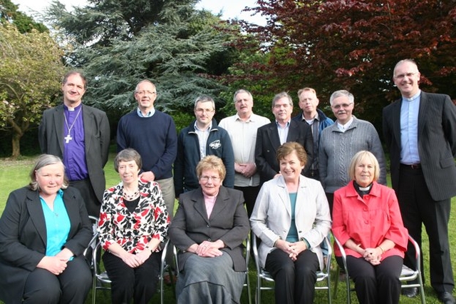 Pictured with the Bishop of Cashel and Ossory, the Rt Revd Michael Burrows (left) and the Director of the Church of Ireland Theological Institute, the Revd Dr Maurice Elliott (right) and the Revd Eileen Turner of St John's College, Nottingham (seated right) are recipients of the Certificate of Higher Education in Theology and Vocation. The recipients are (standing left to right) Brian Howe, Trevor Kelly, Noel Gordon, Terry Lilburn, Alexander Purser, Ken Rue (seated left to right) Martha Waller, Elizabeth Stevenson, the Revd Margaret Sykes, Barbara Bingham, Yvonne Ginnely (2 more received Certificates in absentia).