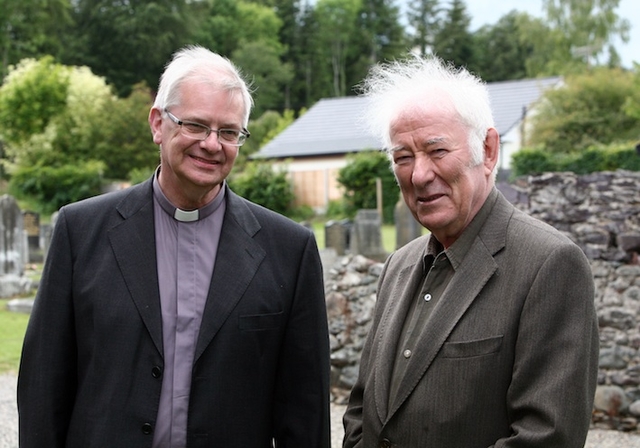 Seamas Heaney and the Revd Canon John Clarke, Rector, at the Nobel Laureate's poetry evening 'Blackbird' in Killiskey Parish Church in Nun's Cross, Ashford. 