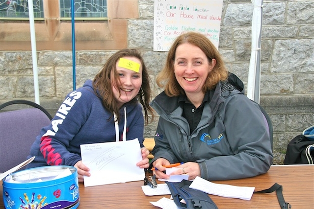 Miriam O'Callaghan and Louise Fuller were selling raffle tickets at the Parish Fête at St Mary's Church, Howth.