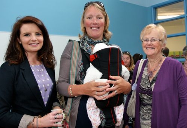 Hannah McCormick, acting deputy principal of Powerscourt National School; Hetta Smith; and Pat Price SNA at the school, attending the official opening of the new school building. 