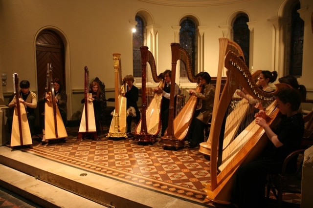 The Kylemore Harp Ensemble playing at a recital in Sanford Parish Church. The recital, in aid of the Woodstock Garden Day Care Centre in Ranelagh, also featured guitarist Pavlos Kanellakis.