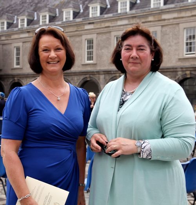 Denise Pierpoint and Inez Jackson following the ceremony to mark the National Day of Commemoration in the Royal Hospital Kilmainham today, July 14.