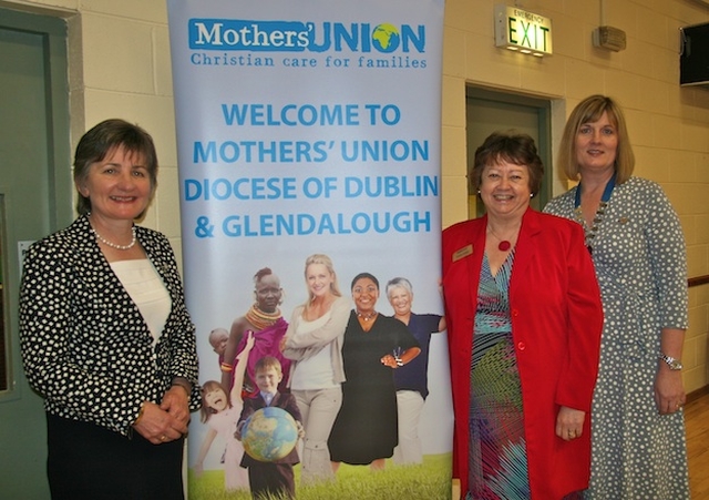 Ruth Mercer, All Ireland President; Rosemary Kempsall, Worldwide President; and Joy Gordon, Dublin and Glendalough Diocesan President, pictured at the Stillorgan & Blackrock branch meeting of the Mothers' Union. 