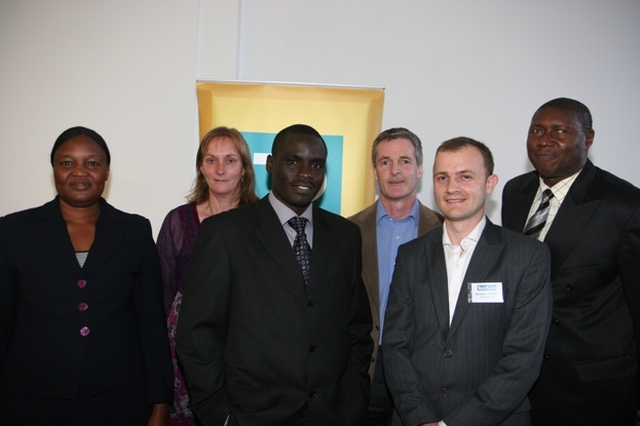 Pictured at a talk hosted by Tearfund in Trinity Church, the Exchange, Dublin on Haiti and Uganda are Jain Achaloi, Programme Officer for PEP, Lindsey Reece-Smith, Tearfund UK (who spoke on her experiences in Haiti), Samuel Ocung of the National Development Secretariat of the Pentecostal Assemblies of God, Uganda, Dr David Weakliam Chairman of Tearfund Ireland, Reuben Coulter, CEO, Tearfund Ireland and Pastor Simon Peter Emiau, General Superintendent of the Pentecostal Assemblies of God, Uganda.