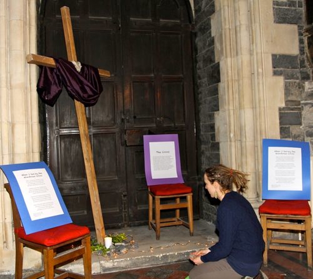 Claire Haworth at one of the prayer stations in Christ Church Cathedral at the Dublin and Glendalough service to prayer for young people on the first Day of Prayer for Young People – an all Ireland initiative coordinated by the Church of Ireland Youth Department. 