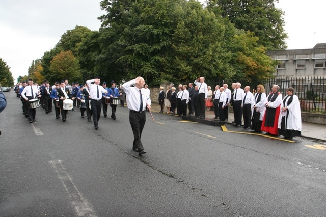 Taking the salute at the march past after the Boys Brigade Council Thanksgiving Service in Booterstown, Dublin.