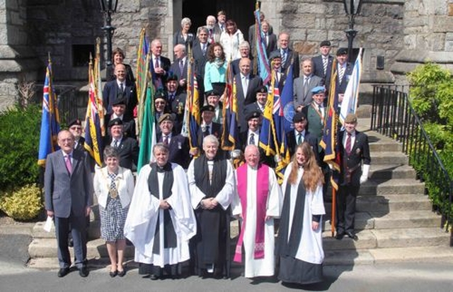 Those who participated in the ecumenical service to mark the 70th anniversary of the D–Day landings outside Monkstown Church following the service on June 7. (Photo: Patrick Hugh Lynch)