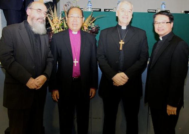 The Archbishop and Dean of Hong Kong were special guests at Dublin and Glendalough Diocesan Synods this year. Both addressed Synods about aspects of their ministry in Hong Kong and developments in the newest province of the Anglican Communion. Pictured are Lecturer in Anglicanism and Liturgy at the Church of Ireland Theological Institute, Canon Patrick Comerford; the Archbishop of Hong Kong, the Most Revd Dr Paul Kwong; the Archbishop of Dublin, the Most Revd Dr Michael Jackson; and the Dean of Hong Kong, the Very Revd Matthias Der.