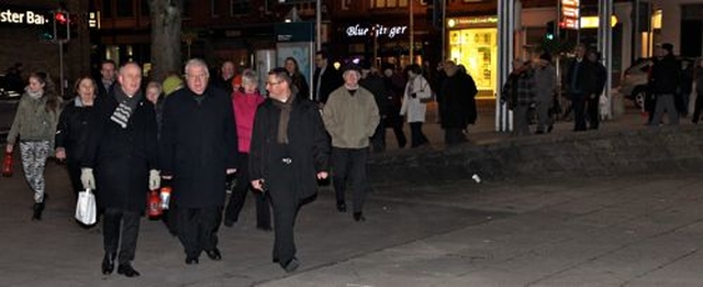 Participants in Dun Laoghaire’s ecumenical Walk of Light make their way into St Michael’s Church. The walk was held to mark the Week of Prayer for Christian Unity and involved the local Church of Ireland, Methodist, Roman Catholic and Presbyterian communities. 