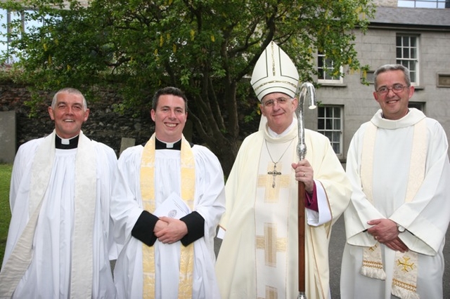 Pictured at the ordination of the Revd David McDonnell (2nd left), Curate of the Christ Church Cathedral group of parishes to the Priesthood in St Michan's Church, Dublin are (left to right), the Venerable David Pierpoint, Vicar of the Christ Church Cathedral Group of parishes, the Archbishop of Dublin, the Most Revd Dr John Neill and the Very Revd Dermot Dunne, Dean of Christ Church Cathedral and Incumbent of the Christ Church Cathedral group of parishes.
