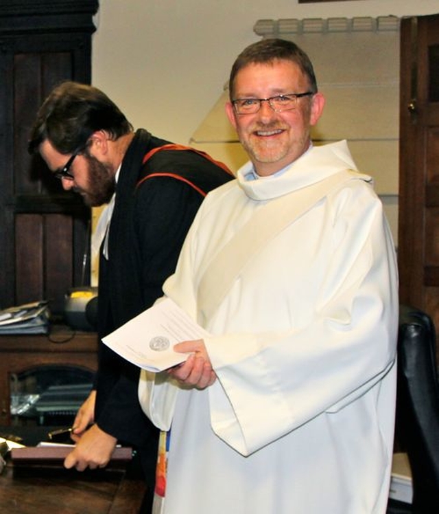 The Revd Eugene Griffin prior to his ordination to the priesthood with the Revd Stephen Farrell, Provincial and Diocesan Registrar in the background. 