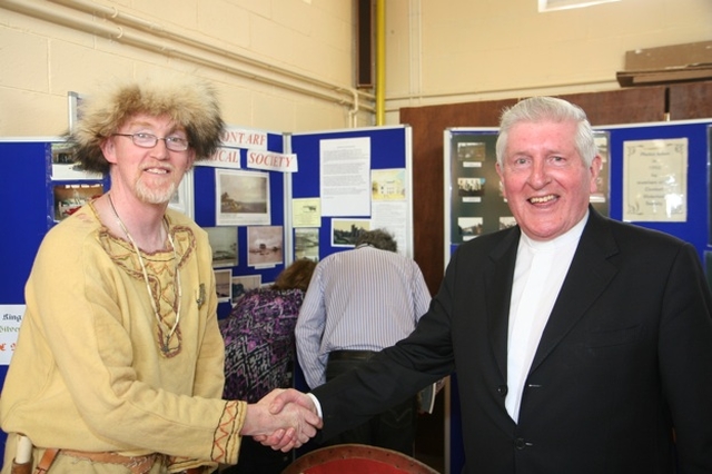 Pictured is the Revd Jim Carroll (right), Rector of Coolock and Raheny meeting 'Viking' Ivan Erskine at the St John the Evangelist Church Coolock Local History Exhibition. 