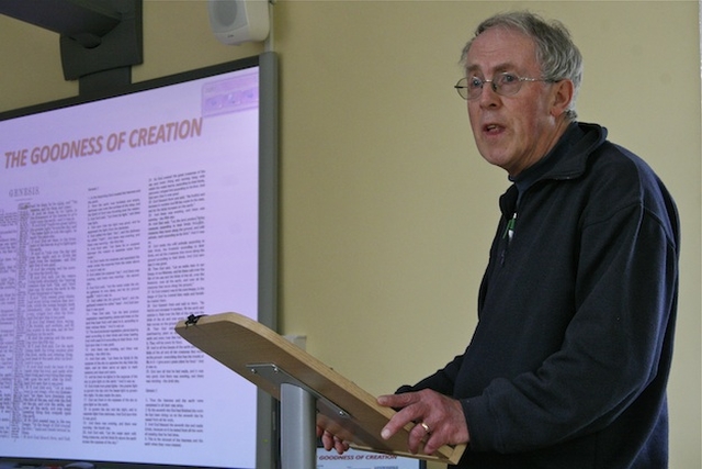 The Revd Dr Ron Elsdon speaking on 'The Cross and the Redemption of the Cosmos' on day one of the 'Atonement as Gift' Integrative Seminar in the Church of Ireland Theological Institute.