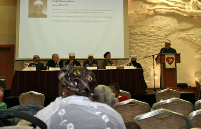 The panel of speakers at the Al–Mustafa Peace Conference in the Crowne Plaza Hotel in Blanchardstown.