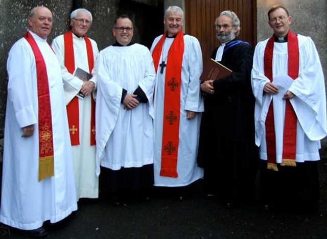 Pictured prior to the service of institution in St Saviour’s Church, Rathdrum are Archdeacon of Glendalough, the Ven Ricky Rountree; Canon Horace McKinley (preacher); the new Rector, the Revd Brian O’Reilly; the Archbishop of Dublin and Glendalough, the Most Revd Dr Michael Jackson; the Revd Robert Marshall (Registrar) and Canon Nigel Sherwood (Rural Dean). 