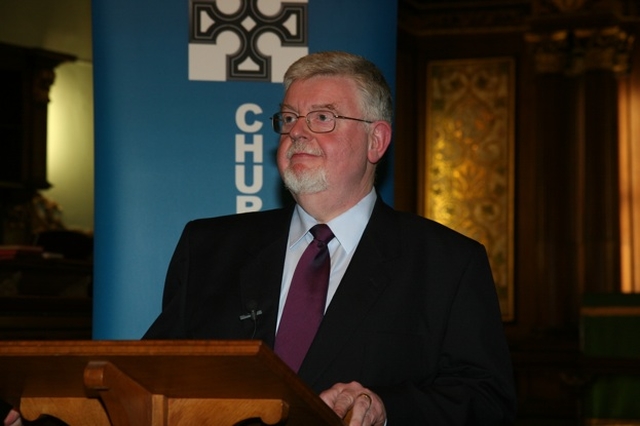 Author, Malcolm McCourt speaking at the launch of his book, Counting the People of God in St Ann's Church, Dublin.