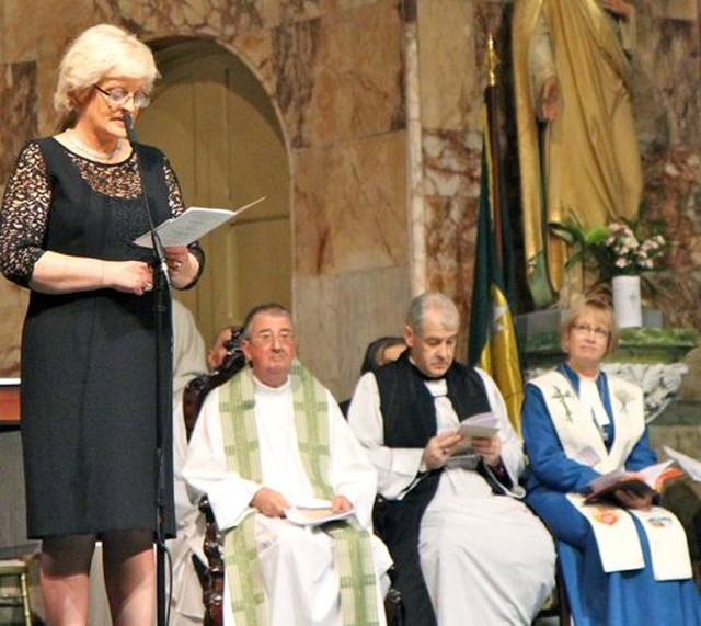 SIPTU Vice President, Patricia King introduces SIPTU’s Service of Remembrance of the 1913 Lockout in the University Church on St Stephen’s Green on November 12. 