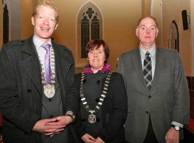 President of Balbriggan Chamber of Commerce, Kevin Tolin; Chairperson of Balbriggan Town Council, Grainne Maguire; and Cllr Larry Dunne, vice chair of Balbriggan Town Council, attending the introduction service for Revd Anthony Kelly at St George’s Church, Balbriggan. 