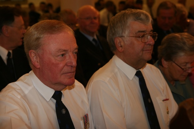 John Neil, Hon President of the Boys Brigade (left) with John Young, Hon Vice-President at the Boys Brigade Council Service of Thanksgiving in Booterstown, Dublin.