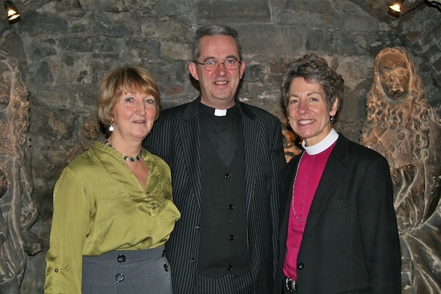 Celia Dunne, the Very Revd Dermot Dunne, Dean, and the Most Revd Dr Katherine Jefferts Schori pictured in the crypt of Christ Church Cathedral.