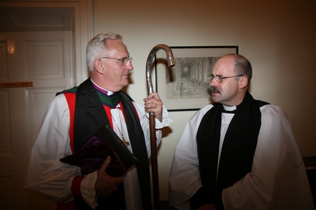 Pictured following his commissioning as the new Chaplain to St Columba's College is the Revd Nigel Crossey (right) with the Archbishop of Dublin, the Most Revd Dr John Neill.