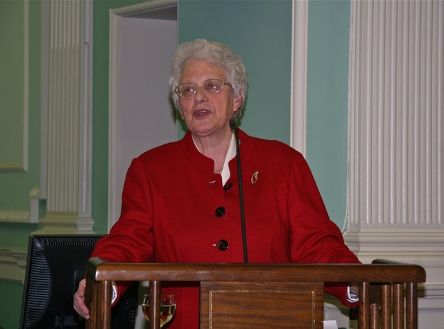 Dr Susan Parkes speaking at the relaunch of her book 'Kildare Place: The History of the Church of Ireland Training College and College of Education 1811-2010' in the National Library of Ireland, Kildare St, Dublin. The college is celebrating its bicentenary this year. 