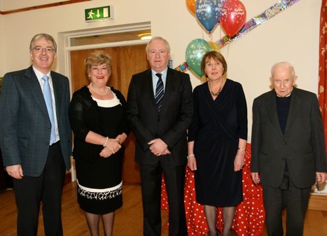 Chairman of the board of The Mageough, Richard Ensor; chairperson of the Mageough Fellowship, June Wilkinson; former manager of The Mageough, Alan Nairn, Olive Nairn and Chaplain of The Mageough, Archdeacon Bill Heaney at the lunch to mark Alan Nairn’s retirement. 