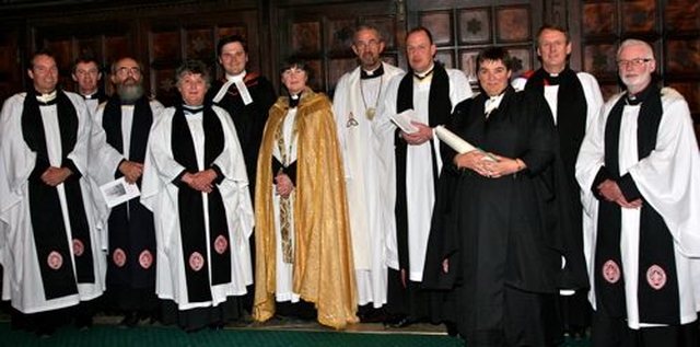 Members of the Chapter of Christ Church Cathedral with the Revd Roy Byrne before his installation as Twelfth Canon of the cathedral. Also pictured are the Revd Sandra Pragnell, Dean–elect of St Mary’s Cathedral, Limerick, who preached and Revd Stephen Farrell, Provincial and Diocesan Registrar. 