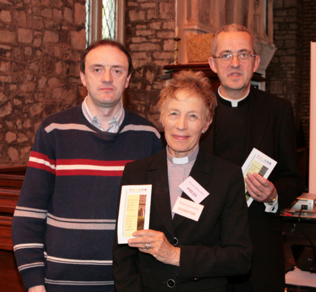 Dr Richard O’Leary, Revd Canon Ginnie Kennerley and Dean Dermot Dunne at the launch of Changing Attitude Ireland’s Parish Welcome Leaflet for gay and lesbian people in St Audoen’s Church. 