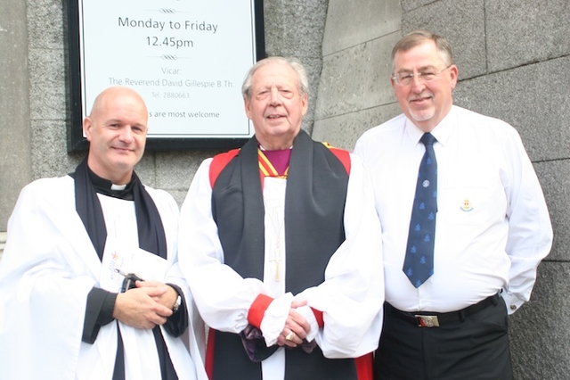 Pictured at the Boys' Brigade Annual Founder's Thanksgiving Service were the Revd David Gillespie, Vicar at St Ann's; the Rt Revd Samuel Poyntz, former Bishop of Connor and the Revd Terry Hurst, Boys' Brigade Chaplain in the UK and Republic of Ireland.
