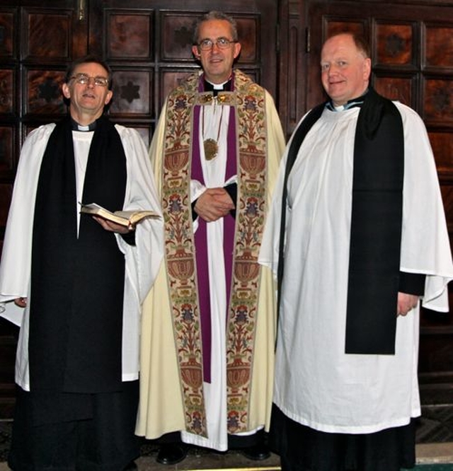 Canon Nigel Sherwood, Dean Dermot Dunne and Canon William Deverell in Christ Church Cathedral on the day of their installation as canons on December 8. 