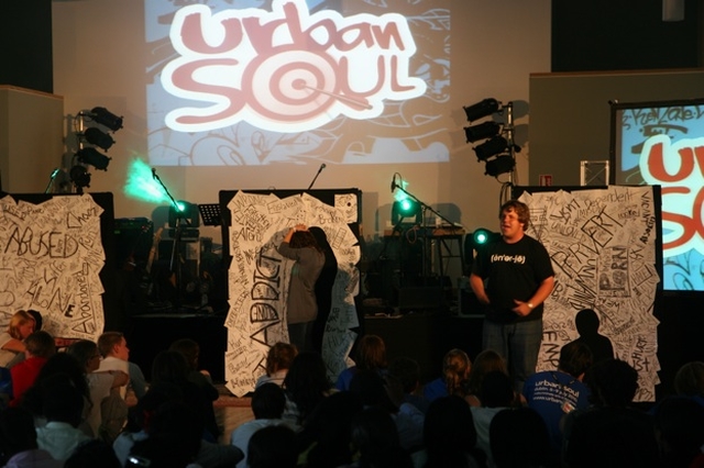 XM Productions from Owasso, Oaklahoma, USA performing a drama on stage at Urban Soul 2010 in the Exchange, Dublin.