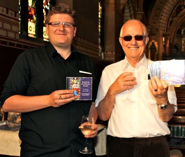 Director of Music at St Bartholomew’s, Tristan Russcher and Bobby Barden who had been a member of the choir for 71 years following St Bart’s Summer Concert and the launch of the choir’s CD, Blessed be the God and Father. 