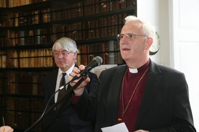 The Archbishop of Dublin, the Most Revd Dr John Neill speaking at the opening of the 'Beware the Jabberwock Exhibition' in Marsh's Library profiling the libraries' collection of books on the Animal Kingdom. Also pictured is Dr Martin Mansergh TD, Minister of State with Special Responsibility for the Arts, who officially opened the exhibition. The exhibition will continue for about a year.