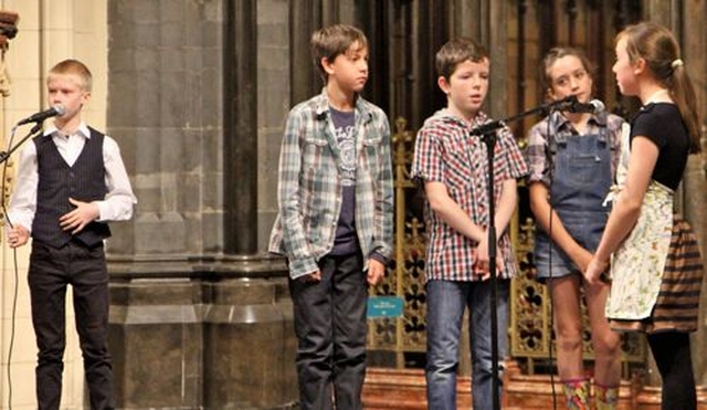 Pupils performing in a play at the Dublin and Glendalough Diocesan Service for Primary and Junior Schools which took place in Christ Church Cathedral today (September 26). 