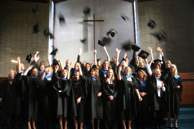 Students of the Church of Ireland College of Education celebrating their graduation. 