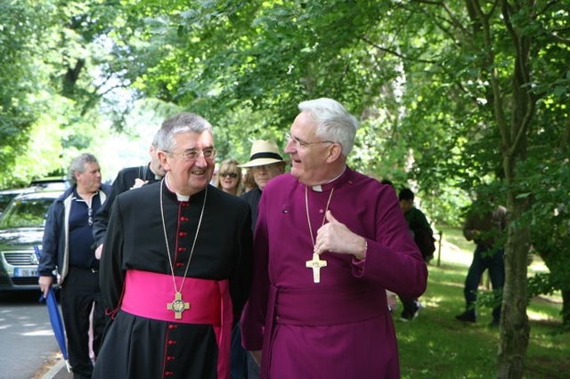 The Archbishops of Dublin, the Most Revd Diarmuid Martin (left, Roman Catholic) and the Most Revd Dr John Neill (right, Church of Ireland) leading their respective parishioners on a joint pilgrimage to Christian sites in the Enniskerry area. The Joint Pilgrimage is part of the Enniskerry 150 celebrations marking the anniversary of the foundation of three local churches (2 Church of Ireland and 1 Roman Catholic).