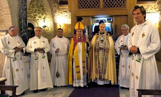 Clergy, including the Revd Ken Rue (Wicklow and Killiskey) and the Archbishop of Dublin, gather in St George’s Cathedral, Jerusalem, after the service on the Feast of the Epiphany. (Photo: The Diocese of Jerusalem)