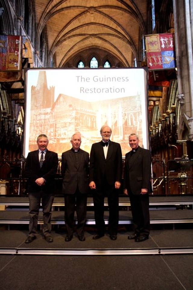 Dr Michael O’Neill, Dean Victor Stacey, David Milne (Conductor of the Guinness Choir) and Canon Charles Mullen at the concert given by the Guinness Choir to mark the 150th anniversary of the Guinness Restoration of St Patrick’s Cathedral. 