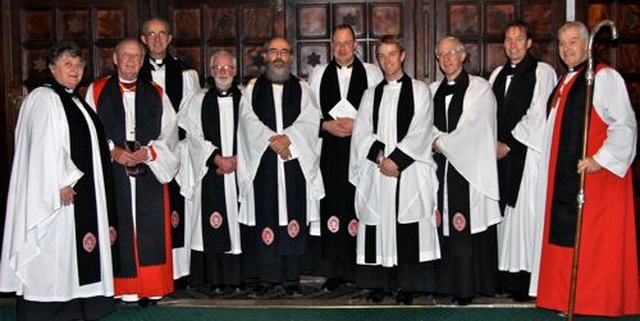 Members of the Chapter of Christ Church Cathedral with Archbishop Michael Jackson, Bishop Samuel Poyntz and Dean Dermot Dunne following Choral Evensong which marked Foundation Day celebrations. 