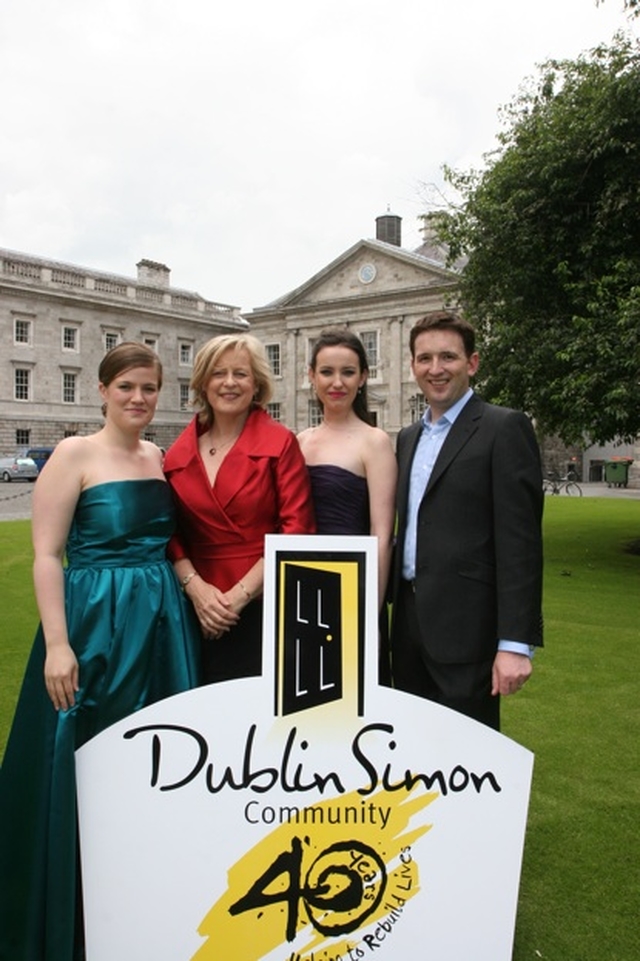 Pictured left to right at the launch of a concert in Trinity College Dublin in aid of the Dublin Simon Community are Chloe Hinton, Opera Theatre Company's Young Associate Artists Programme. Virginia Kerr who will be performing at the concert, Rachel Kelly of the Opera Theatre Company's Young Associate Artists Programme and the Revd Darren McCallig, Chaplain at Trinity College Dublin. The concert will take place on 10 September 2009 and tickets (EUR30) are available from the Chaplaincy at the College (email mccalld@tcd.ie)