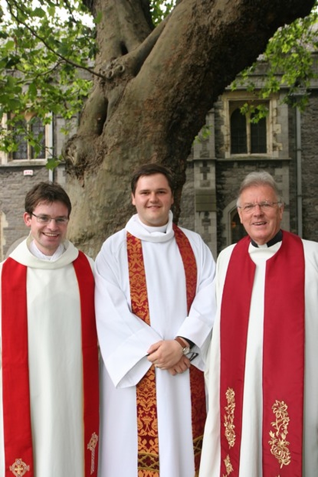 The new Ministry Team in Taney parish (left to right), the Revd Niall Sloane and the Revd Stephen Farrell (Curates), and the Revd Canon Desmond Sinnamon, Rector in Christ Church Cathedral at Stephen's ordination to the Priesthood.