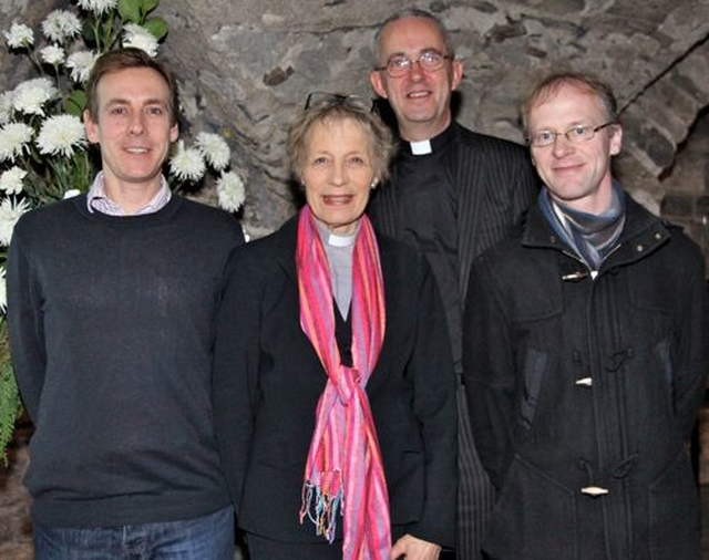 BACI members the Revd Dr William Olhausen (chair), Canon Dr Ginnie Kennerley and Dr David Hutchinson Edgar with the Dean of Christ Church Cathedral, the Very Revd Dermot Dunne, at the launch of BACI’s 2014 Lent Bible Study resource in Christ Church Cathedral yesterday evening (January 17). 