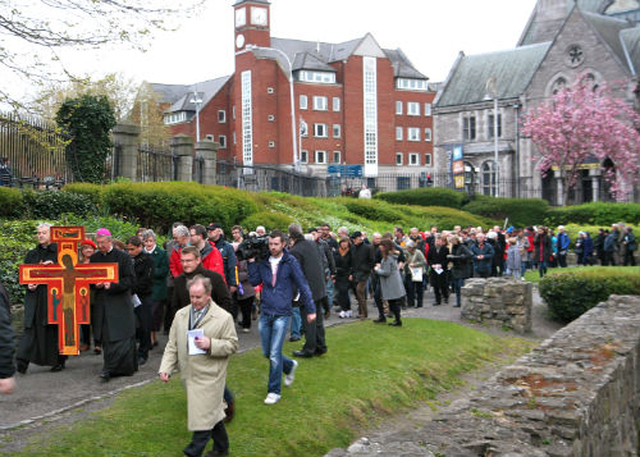 The historic ecumenical Good Friday procession leaves Christ Church Cathedral on its journey to St Mary’s Pro Cathedral.