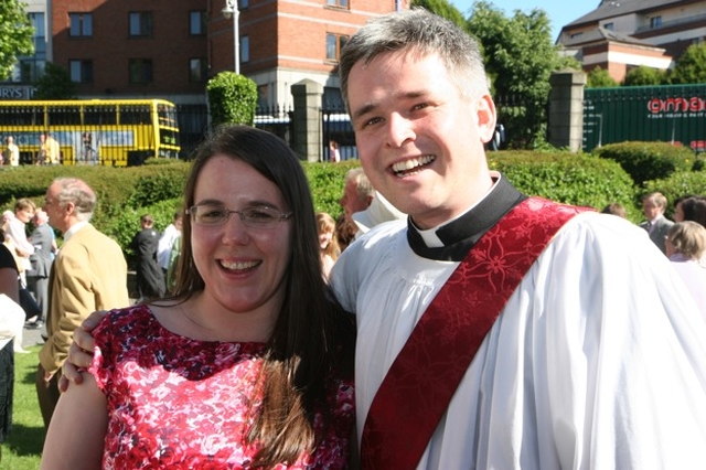 The Revd Paul Arbuthnot shortly after his ordination to the Diaconate with his wife Emma outside Christ Church Cathedral.