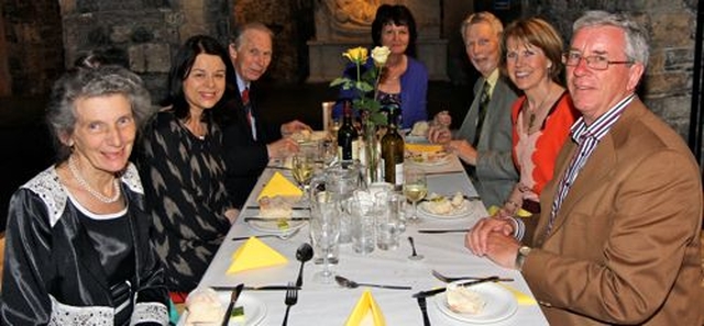 Ruth Kinnsella, Lesley Vize, Des Kinsella, Aine Campbell, Desmond Campbell, Jean Campbell and Gordon Campbell at the Friends of Christ Church Cathedral traditional salmon and strawberry lunch in the Crypt yesterday, May 26.